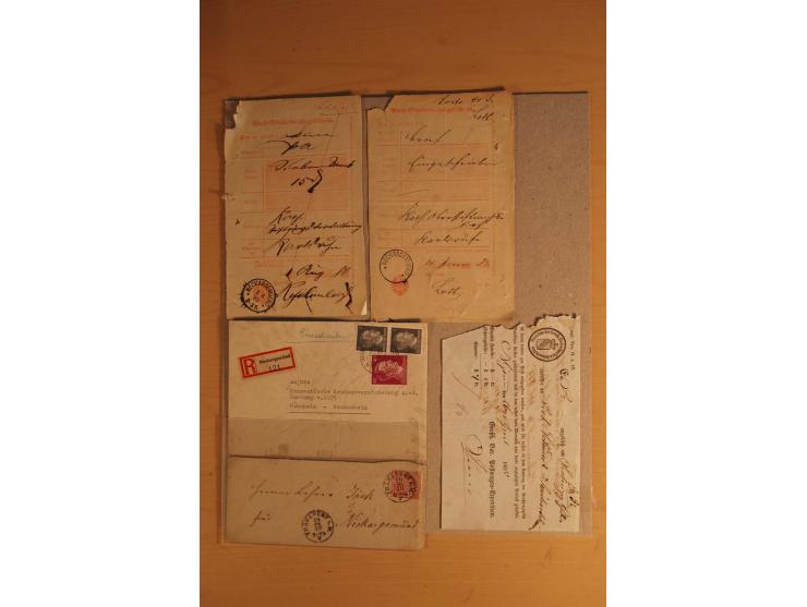 NECKARGEMÜND: 1840/1930 (ca.), nicht aufgezogene Heimatsammlung mit viel Material, dabei Postscheine, viele frankierte Baden-