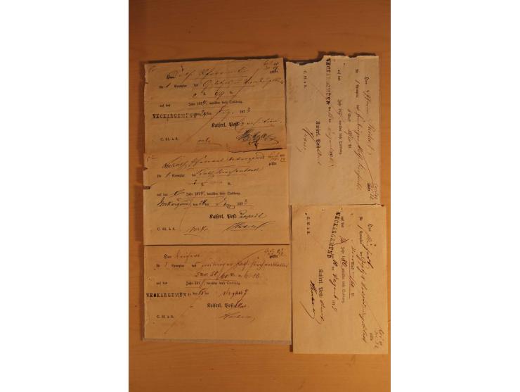 NECKARGEMÜND: 1840/1930 (ca.), nicht aufgezogene Heimatsammlung mit viel Material, dabei Postscheine, viele frankierte Baden-