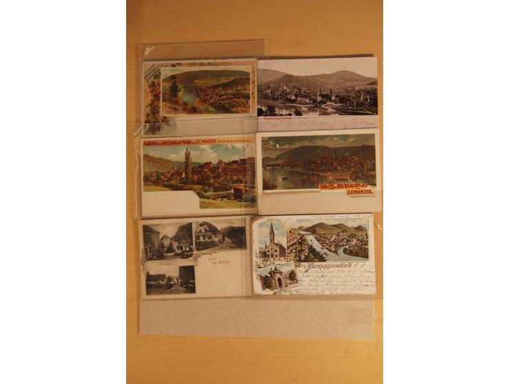 NECKARGEMÜND: 1840/1930 (ca.), nicht aufgezogene Heimatsammlung mit viel Material, dabei Postscheine, viele frankierte Baden-
