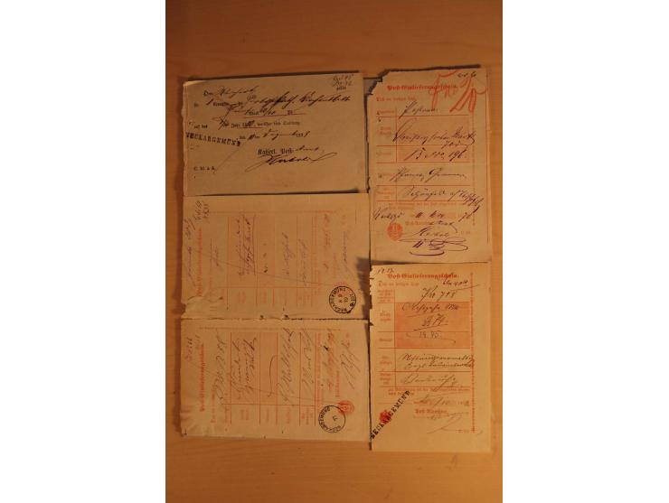 NECKARGEMÜND: 1840/1930 (ca.), nicht aufgezogene Heimatsammlung mit viel Material, dabei Postscheine, viele frankierte Baden-