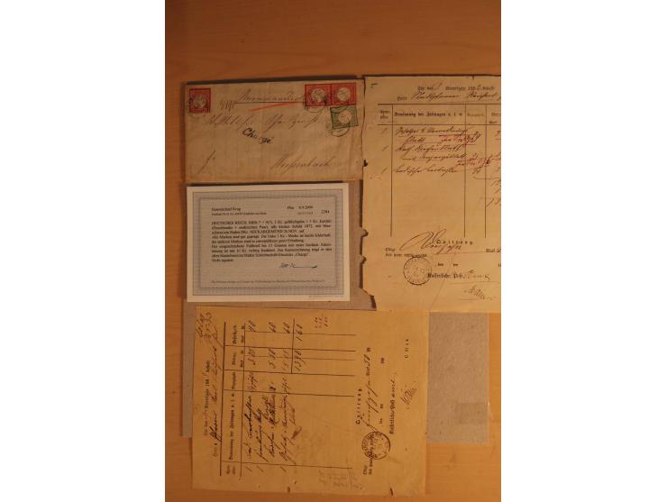 NECKARGEMÜND: 1840/1930 (ca.), nicht aufgezogene Heimatsammlung mit viel Material, dabei Postscheine, viele frankierte Baden-