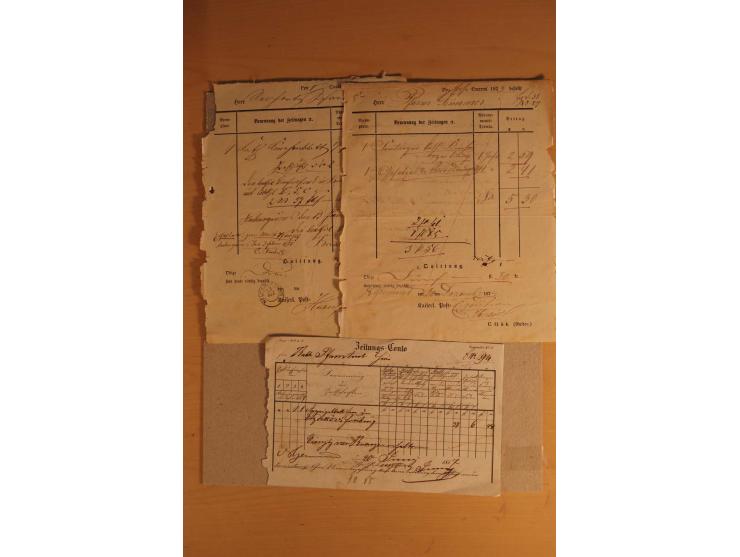 NECKARGEMÜND: 1840/1930 (ca.), nicht aufgezogene Heimatsammlung mit viel Material, dabei Postscheine, viele frankierte Baden-
