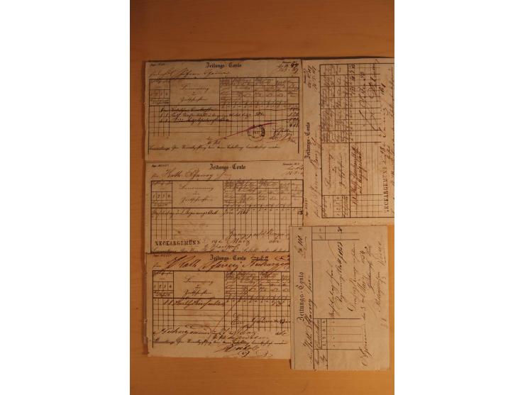 NECKARGEMÜND: 1840/1930 (ca.), nicht aufgezogene Heimatsammlung mit viel Material, dabei Postscheine, viele frankierte Baden-