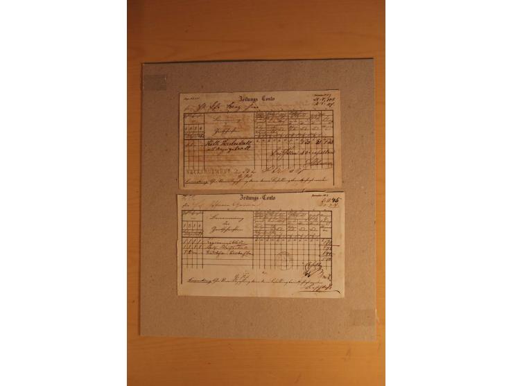 NECKARGEMÜND: 1840/1930 (ca.), nicht aufgezogene Heimatsammlung mit viel Material, dabei Postscheine, viele frankierte Baden-
