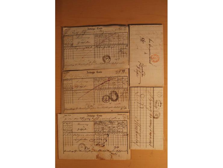 NECKARGEMÜND: 1840/1930 (ca.), nicht aufgezogene Heimatsammlung mit viel Material, dabei Postscheine, viele frankierte Baden-