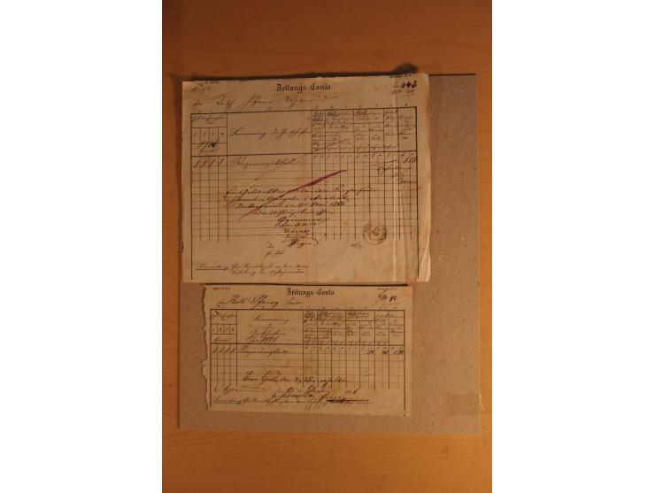 NECKARGEMÜND: 1840/1930 (ca.), nicht aufgezogene Heimatsammlung mit viel Material, dabei Postscheine, viele frankierte Baden-