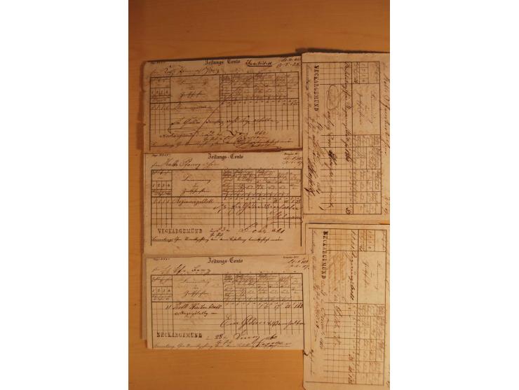 NECKARGEMÜND: 1840/1930 (ca.), nicht aufgezogene Heimatsammlung mit viel Material, dabei Postscheine, viele frankierte Baden-