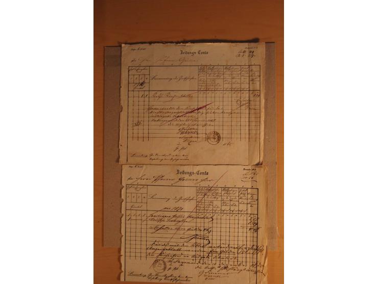 NECKARGEMÜND: 1840/1930 (ca.), nicht aufgezogene Heimatsammlung mit viel Material, dabei Postscheine, viele frankierte Baden-