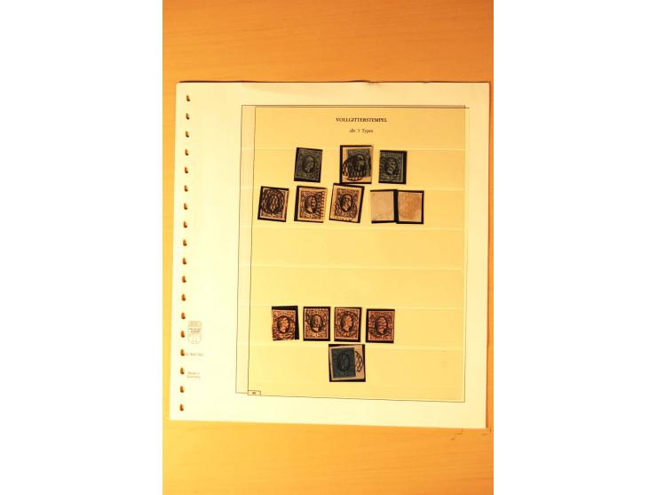 1851/63, kleine Stempelsammlung auf losen Marken bzw. Briefstücken, dabei Vollgitter- und Ortsstempel, Erhaltung von leicht f
