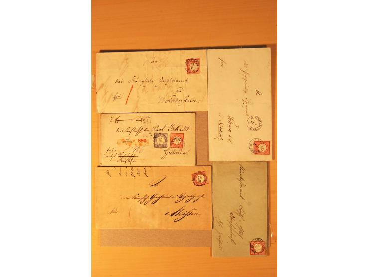 1872/75, rd. 90 Briefe mit DR-Frankaturen und nachverwendeten Sachsenstempeln; sehr saubere Erhaltung; Aufstellung vorhanden