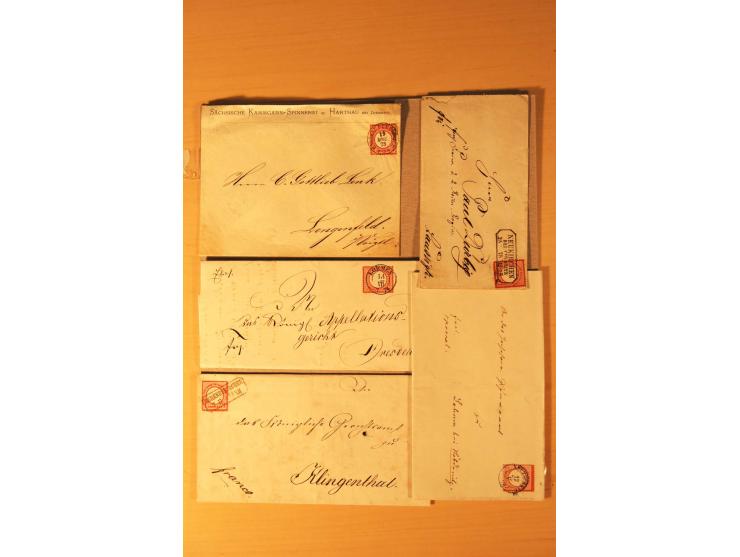 1872/75, rd. 90 Briefe mit DR-Frankaturen und nachverwendeten Sachsenstempeln; sehr saubere Erhaltung; Aufstellung vorhanden