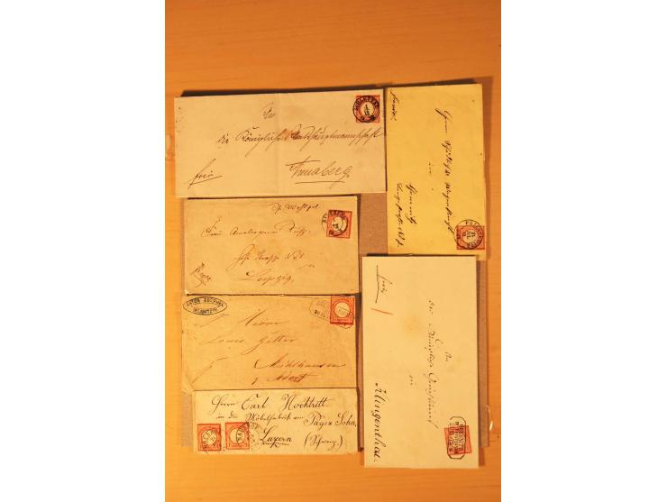 1872/75, rd. 90 Briefe mit DR-Frankaturen und nachverwendeten Sachsenstempeln; sehr saubere Erhaltung; Aufstellung vorhanden