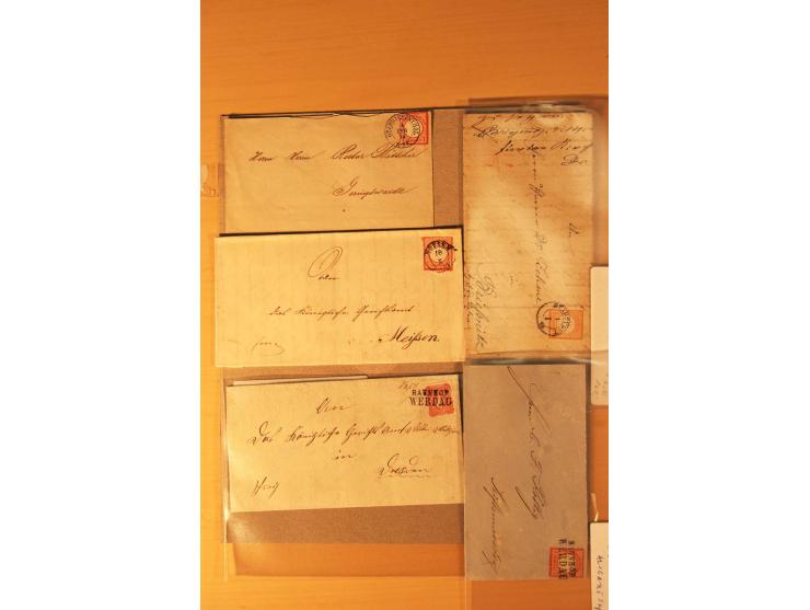 1872/75, rd. 90 Briefe mit DR-Frankaturen und nachverwendeten Sachsenstempeln; sehr saubere Erhaltung; Aufstellung vorhanden