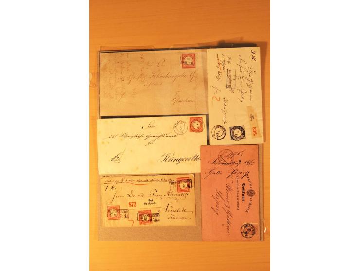 1872/75, rd. 90 Briefe mit DR-Frankaturen und nachverwendeten Sachsenstempeln; sehr saubere Erhaltung; Aufstellung vorhanden