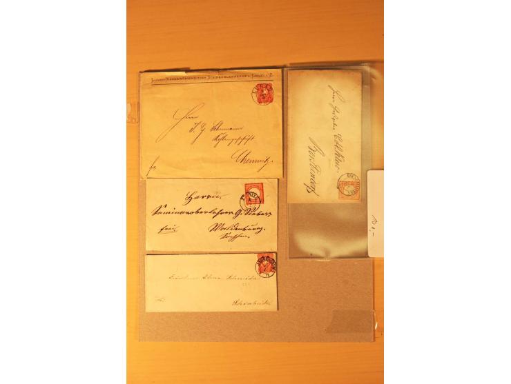 1872/75, rd. 90 Briefe mit DR-Frankaturen und nachverwendeten Sachsenstempeln; sehr saubere Erhaltung; Aufstellung vorhanden