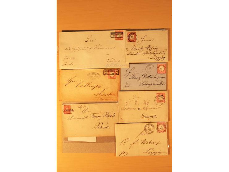 1872/75, rd. 90 Briefe mit DR-Frankaturen und nachverwendeten Sachsenstempeln; sehr saubere Erhaltung; Aufstellung vorhanden
