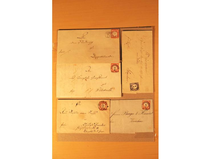 1872/75, rd. 90 Briefe mit DR-Frankaturen und nachverwendeten Sachsenstempeln; sehr saubere Erhaltung; Aufstellung vorhanden