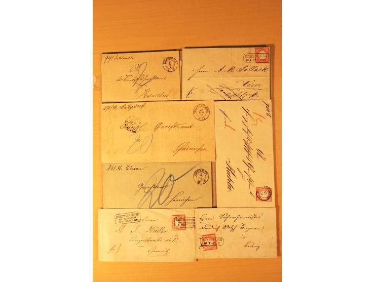 1872/75, rd. 90 Briefe mit DR-Frankaturen und nachverwendeten Sachsenstempeln; sehr saubere Erhaltung; Aufstellung vorhanden