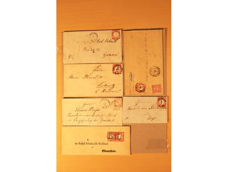 1872/75, rd. 90 Briefe mit DR-Frankaturen und nachverwendeten Sachsenstempeln; sehr saubere Erhaltung; Aufstellung vorhanden
