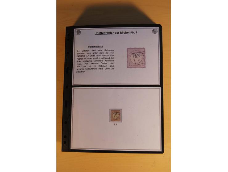 1872/74, große Plattenfehler-Sammlung Brustschilde, gestempelt, in 3 Bänden optisch sehr schön präsentiert mit ca. 300 Platte