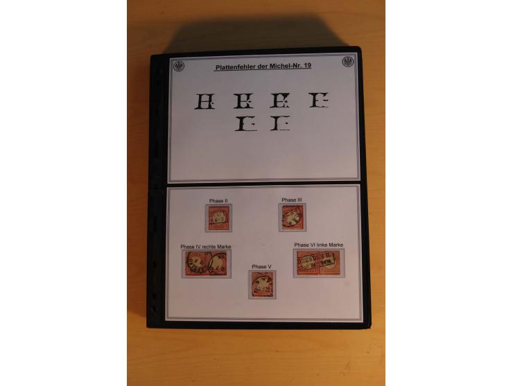 1872/74, große Plattenfehler-Sammlung Brustschilde, gestempelt, in 3 Bänden optisch sehr schön präsentiert mit ca. 300 Platte