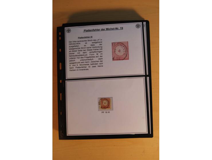 1872/74, große Plattenfehler-Sammlung Brustschilde, gestempelt, in 3 Bänden optisch sehr schön präsentiert mit ca. 300 Platte