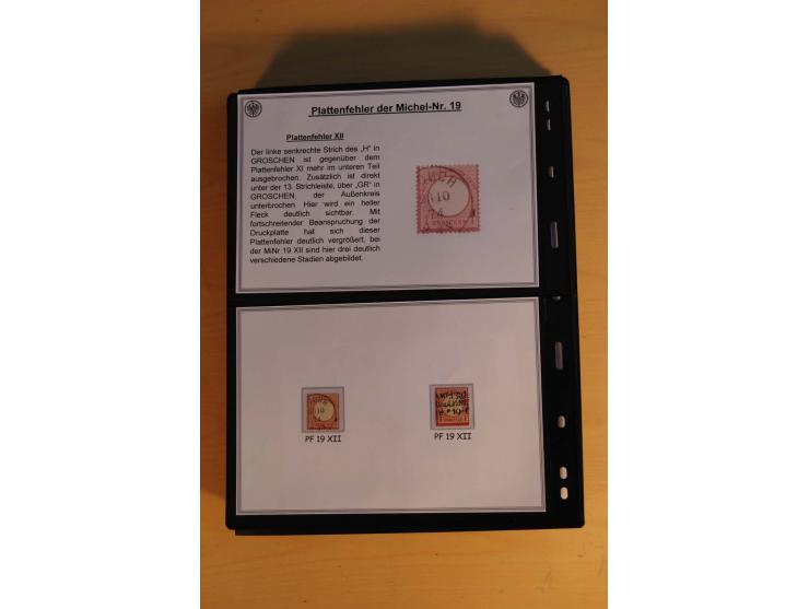 1872/74, große Plattenfehler-Sammlung Brustschilde, gestempelt, in 3 Bänden optisch sehr schön präsentiert mit ca. 300 Platte