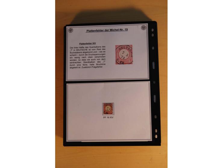 1872/74, große Plattenfehler-Sammlung Brustschilde, gestempelt, in 3 Bänden optisch sehr schön präsentiert mit ca. 300 Platte