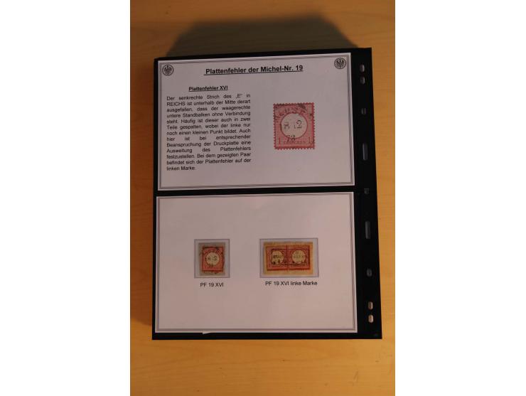 1872/74, große Plattenfehler-Sammlung Brustschilde, gestempelt, in 3 Bänden optisch sehr schön präsentiert mit ca. 300 Platte