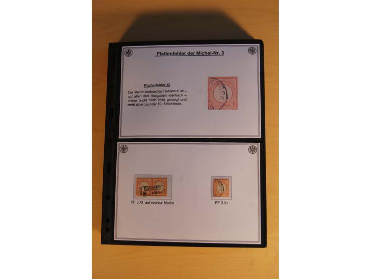 1872/74, große Plattenfehler-Sammlung Brustschilde, gestempelt, in 3 Bänden optisch sehr schön präsentiert mit ca. 300 Platte