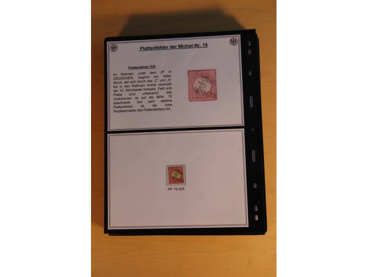 1872/74, große Plattenfehler-Sammlung Brustschilde, gestempelt, in 3 Bänden optisch sehr schön präsentiert mit ca. 300 Platte