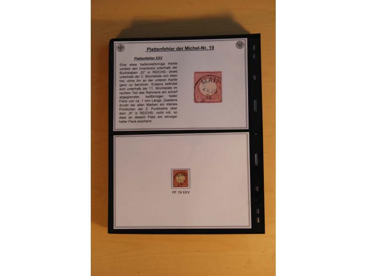 1872/74, große Plattenfehler-Sammlung Brustschilde, gestempelt, in 3 Bänden optisch sehr schön präsentiert mit ca. 300 Platte