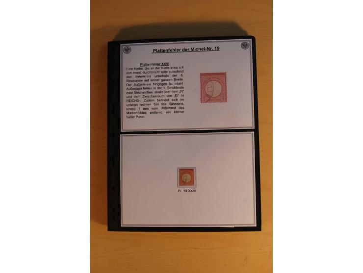 1872/74, große Plattenfehler-Sammlung Brustschilde, gestempelt, in 3 Bänden optisch sehr schön präsentiert mit ca. 300 Platte