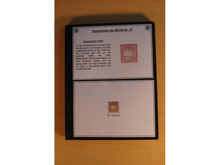 1872/74, große Plattenfehler-Sammlung Brustschilde, gestempelt, in 3 Bänden optisch sehr schön präsentiert mit ca. 300 Platte