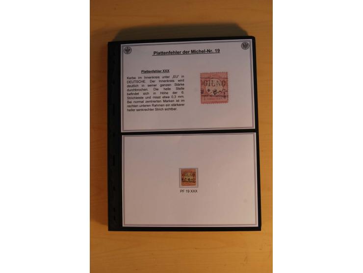 1872/74, große Plattenfehler-Sammlung Brustschilde, gestempelt, in 3 Bänden optisch sehr schön präsentiert mit ca. 300 Platte