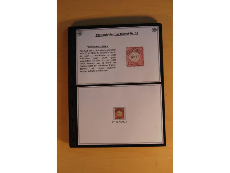 1872/74, große Plattenfehler-Sammlung Brustschilde, gestempelt, in 3 Bänden optisch sehr schön präsentiert mit ca. 300 Platte