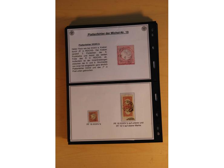 1872/74, große Plattenfehler-Sammlung Brustschilde, gestempelt, in 3 Bänden optisch sehr schön präsentiert mit ca. 300 Platte