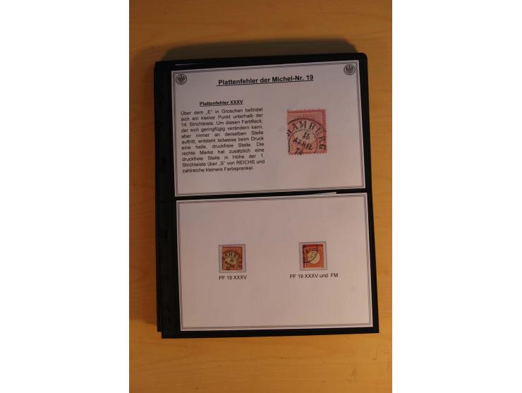 1872/74, große Plattenfehler-Sammlung Brustschilde, gestempelt, in 3 Bänden optisch sehr schön präsentiert mit ca. 300 Platte