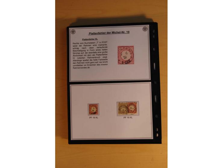 1872/74, große Plattenfehler-Sammlung Brustschilde, gestempelt, in 3 Bänden optisch sehr schön präsentiert mit ca. 300 Platte