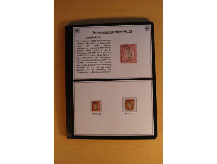 1872/74, große Plattenfehler-Sammlung Brustschilde, gestempelt, in 3 Bänden optisch sehr schön präsentiert mit ca. 300 Platte