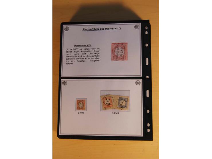 1872/74, große Plattenfehler-Sammlung Brustschilde, gestempelt, in 3 Bänden optisch sehr schön präsentiert mit ca. 300 Platte