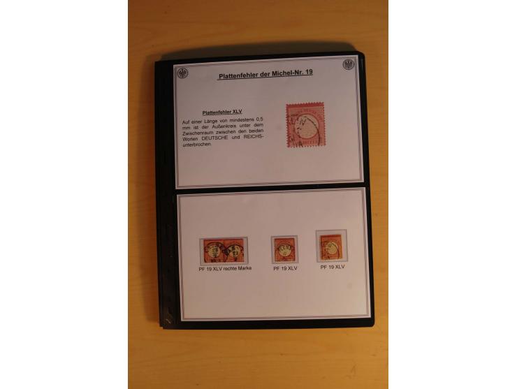 1872/74, große Plattenfehler-Sammlung Brustschilde, gestempelt, in 3 Bänden optisch sehr schön präsentiert mit ca. 300 Platte
