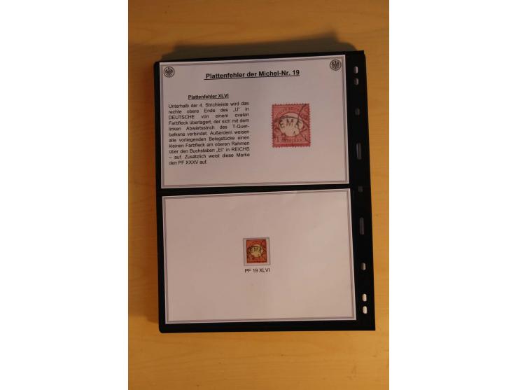 1872/74, große Plattenfehler-Sammlung Brustschilde, gestempelt, in 3 Bänden optisch sehr schön präsentiert mit ca. 300 Platte