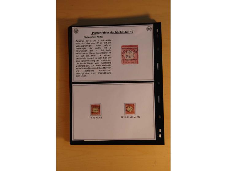 1872/74, große Plattenfehler-Sammlung Brustschilde, gestempelt, in 3 Bänden optisch sehr schön präsentiert mit ca. 300 Platte
