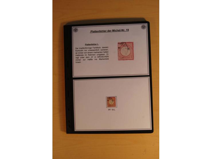 1872/74, große Plattenfehler-Sammlung Brustschilde, gestempelt, in 3 Bänden optisch sehr schön präsentiert mit ca. 300 Platte