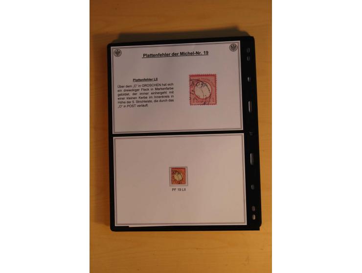 1872/74, große Plattenfehler-Sammlung Brustschilde, gestempelt, in 3 Bänden optisch sehr schön präsentiert mit ca. 300 Platte
