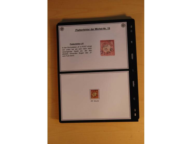 1872/74, große Plattenfehler-Sammlung Brustschilde, gestempelt, in 3 Bänden optisch sehr schön präsentiert mit ca. 300 Platte
