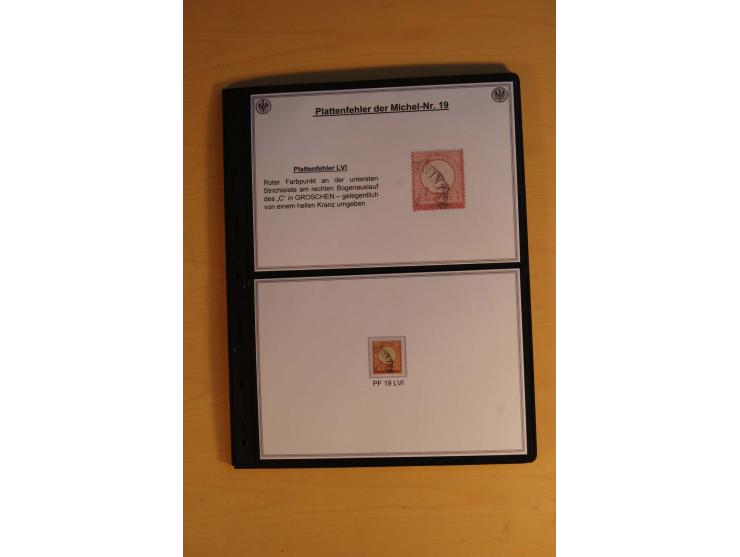 1872/74, große Plattenfehler-Sammlung Brustschilde, gestempelt, in 3 Bänden optisch sehr schön präsentiert mit ca. 300 Platte