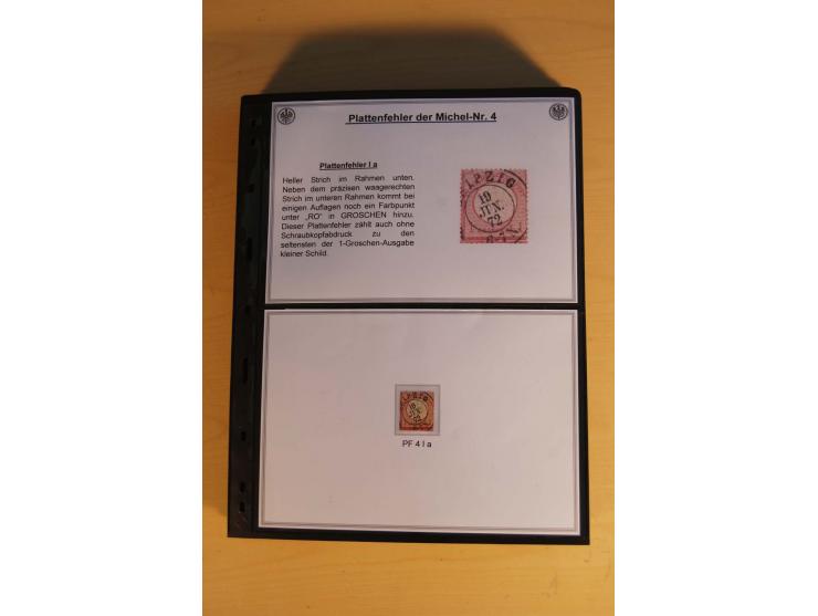 1872/74, große Plattenfehler-Sammlung Brustschilde, gestempelt, in 3 Bänden optisch sehr schön präsentiert mit ca. 300 Platte