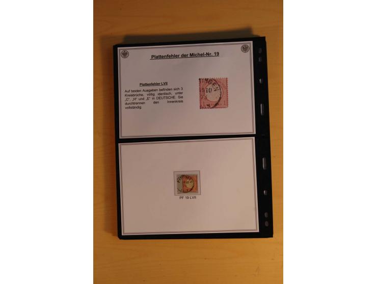 1872/74, große Plattenfehler-Sammlung Brustschilde, gestempelt, in 3 Bänden optisch sehr schön präsentiert mit ca. 300 Platte